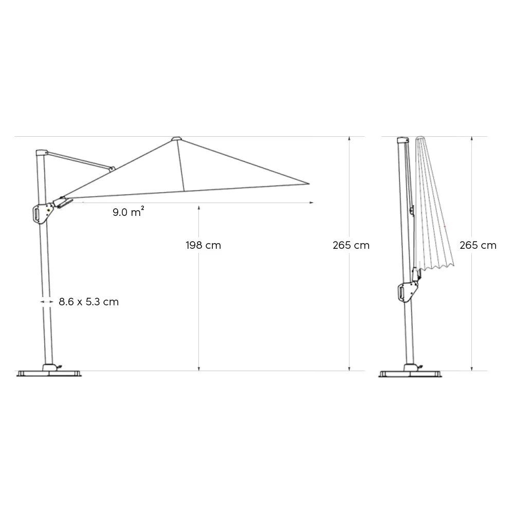 Zweefparasol Challenger T2 Premium 300×300 - Faded black - Afbeelding 5