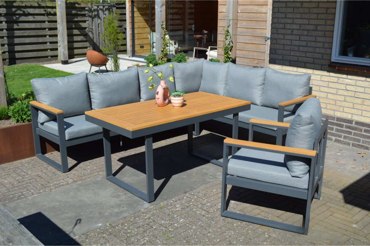 Loungeset Cube Antraciet Hoekbank Diningset Aluminium/Hout – 22380A - Afbeelding 8