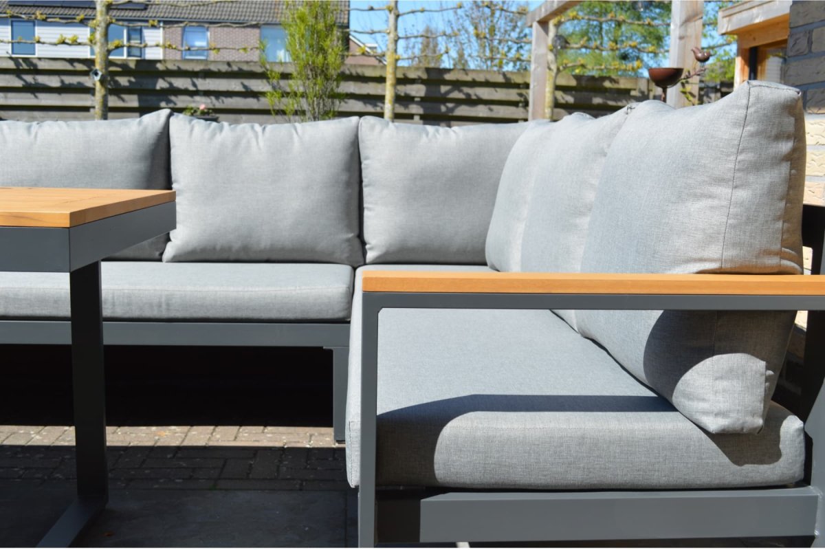 Loungeset Cube Antraciet Hoekbank Diningset Aluminium/Hout – 22380A - Afbeelding 9
