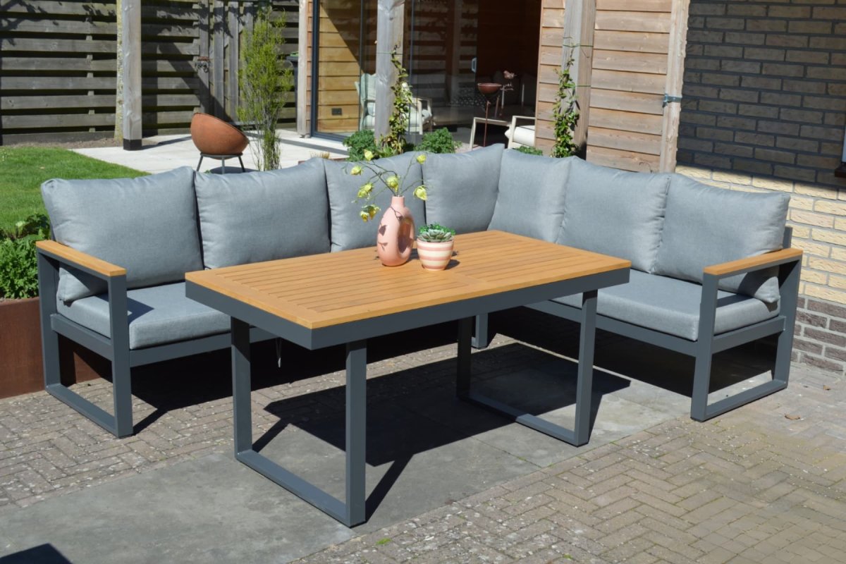 Loungeset Cube Antraciet Hoekbank Diningset Aluminium/Hout – 22380A - Afbeelding 4