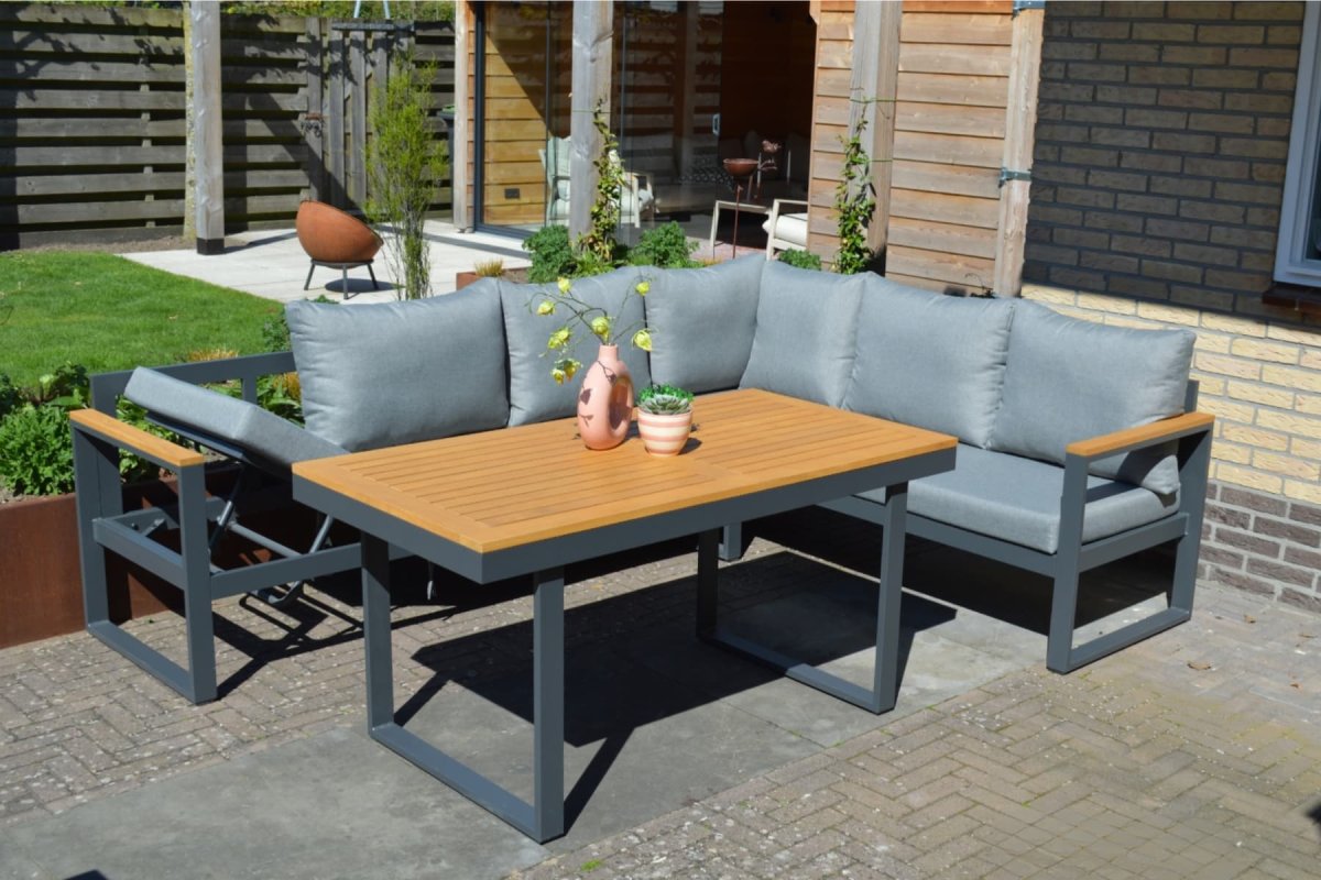 Loungeset Cube Antraciet Hoekbank Diningset Aluminium/Hout – 22380A - Afbeelding 6