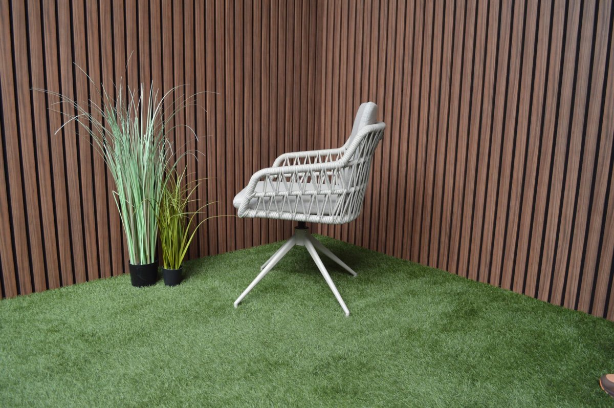 Tuinset 6 personen Monte Carlo warm wit – aluminium uitschuifbare tuintafel 180-240 cm + 6 draaibare stoelen - Afbeelding 5