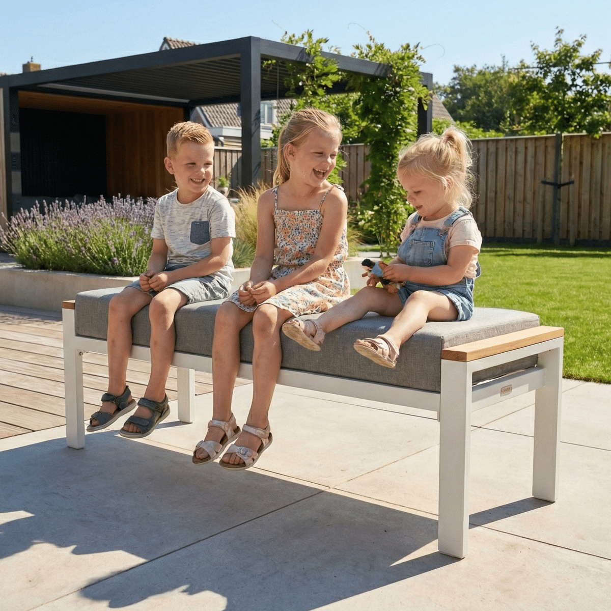 Tuinbankje Cube Wit 135cm Aluminium/Hout – 22382W